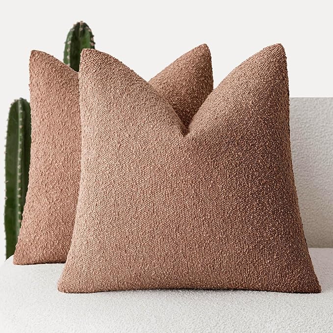 Foindtower Pack of 2 Textured Boucle Throw Pillow Covers Accent Solid Pillow Cases Cozy Soft Decorative Couch Cushion Case for Chair Sofa Bedroom Living Room Home Decor 18x18 Inch Dusty Orange Hazel