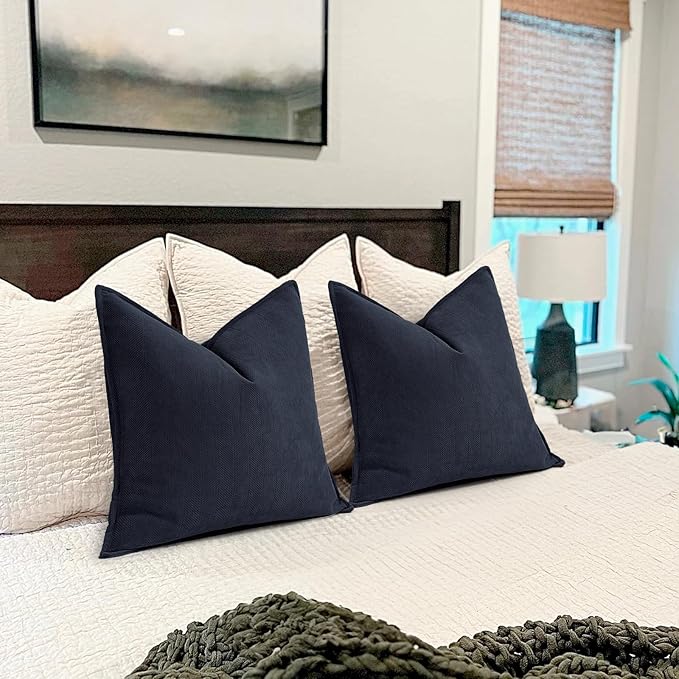 ZWJD Navy Pillow Covers 22x22 Set of 2 Chenille Throw Pillow Covers with Elegant Design Soft and Luxurious Decorative Throw Pillows for Couch, Bed, and Home Decor