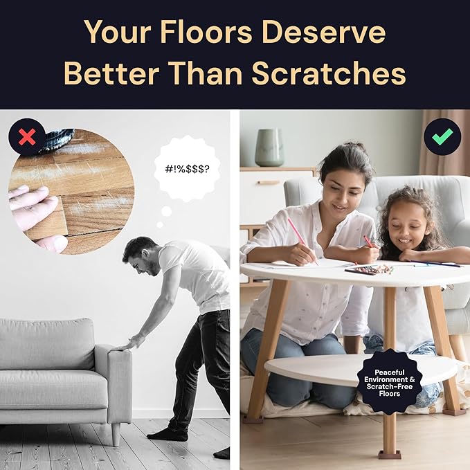CasterMaster Non Slip Furniture Pads for Hardwood Floors - Circular (Brown, 3'' x 3'' - 4 Pack) - Round Furniture Cups & Chair Leg Floor Protectors for Scratch-Free Floors - Non Slip Caster Cups