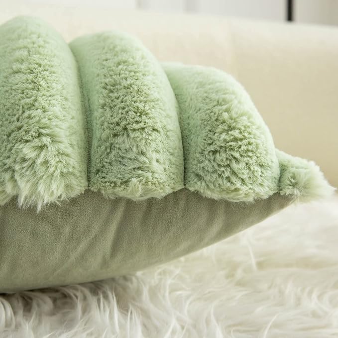 Neelvin Green Faux Fur Cozy Soft Striped Decorative Throw Pillow Covers 24x24 inch Set of 2,Velvet Pillowcase Cushion Case for Sofa Couch