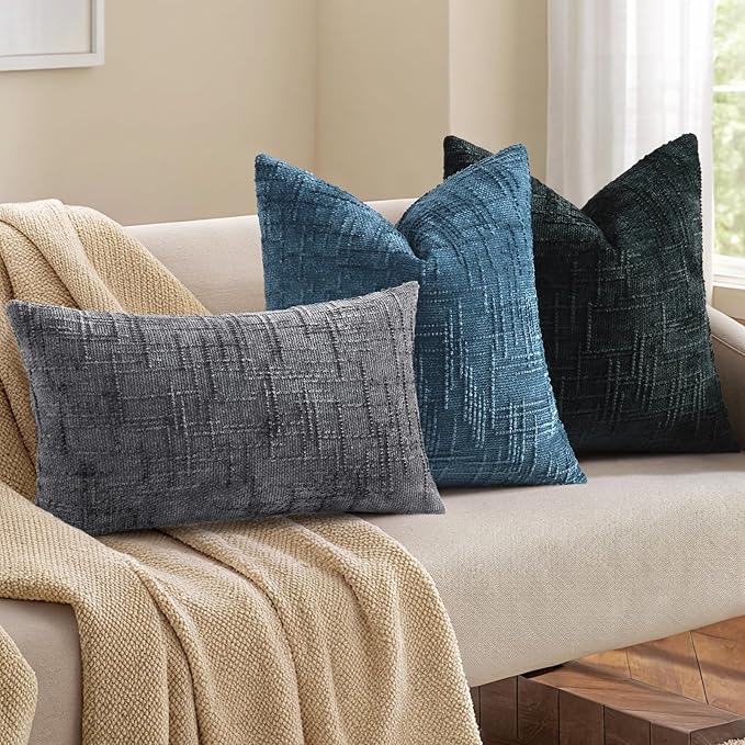 decorUhome Navy Blue Chenille Throw Pillow Covers 26x26 Set of 2 Thick Textured Slubby Couch Pillow Covers Farmhouse Accent Modern Neutral Decorative Pillow Cases for Bed Sofa Living Room