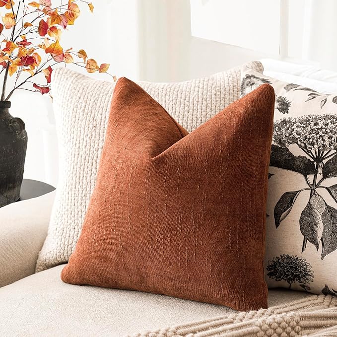 Foindtower Pack of 2 Soft Textured Throw Decorative Pillow Covers Square Accent Solid Cushion Cover Cozy Farmhouse Pillow Case with Zipper for Couch Sofa Bed Living Room 26x26 Inch, Burnt Orange