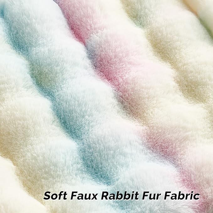 FUTEI Rainbow Decorative Throw Pillow Covers 12x20 Inch Set of 2,Soft Fuzzy Faux Rabbit Fur Pillow Case with Raised Texture,Neutral Boho Home Decor for Couch Bed Living Room
