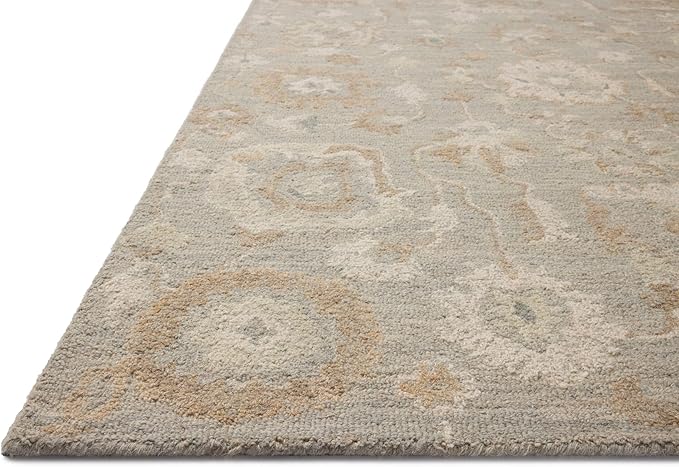 Loloi Chris Loves Julia Dorothea Collection DRT-01 Stone/Multi 2'-6" x 7'-6" Runner Rug Wool Neutral Floral Living Room Bedroom Carpet