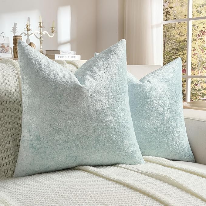 FUTEI Light Blue Flannel Throw Pillow Covers 24x24 Inch Set of 2,Soft Dimensional Textured European Cushion Cases,Modern Home Decor for Couch Living Room