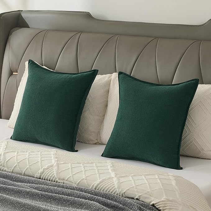 FUTEI Christmas Dark Green Chenille Throw Pillow Covers 22x22 Inch Set of 2,Edges Double-Stitched Cushion Cases,Modern Home Decor for Couch Living Room