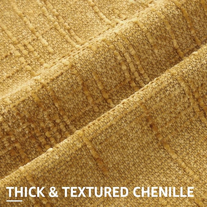 decorUhome Mustard Yellow Chenille Throw Pillow Covers 18x18 Set of 2 Thick Textured Slubby Couch Pillow Covers Farmhouse Accent Modern Neutral Decorative Pillow Cases for Bed Sofa Living Room