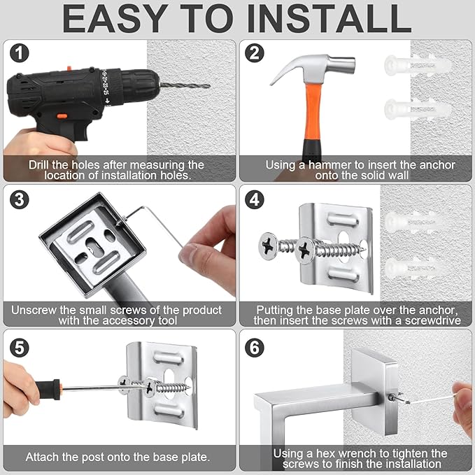 Gisafai 10 Pcs Bathroom Hardware Accessories Set 23.6 Inch Bath Towel Bar Kit Stainless Steel Bathroom Hardware Set Towel Racks Ring Hooks Paper Holder for Wall Mounted (Silver)
