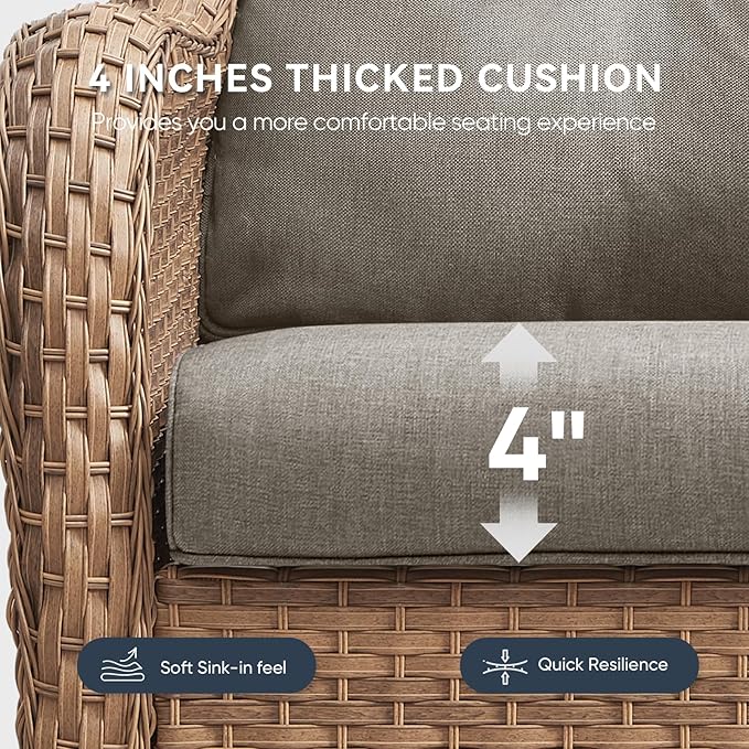 Outdoor Rattan Chair Cushions 2 Packs - Outside High Back Comfortable Thickened Pillow 22x24 with Zipper Cover for Patio Rocking Swivel Chairs Loveseat Sofa – Grey/Crescent