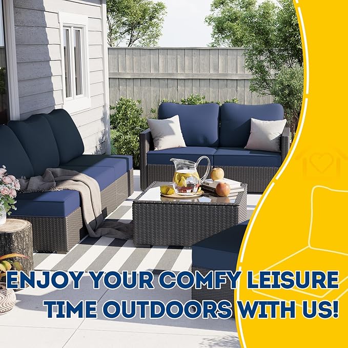 AAAAAcessories Outdoor Deep Seat Cushions, Waterproof, Fade-Resistant Patio Furniture Replacement Cushions, 25.5" x 25.5" x 5" + 25.5" x 19", Navy Blue
