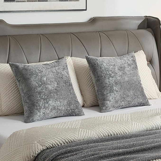 FUTEI Dark Grey Flannel Throw Pillow Covers 20x20 Inch Set of 2,Soft Dimensional Textured Cushion Cases,Modern Home Decor for Couch Living Room