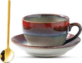 Porcelain Coffee Cup with Saucer Spoon Set, Vintage Design Ceramic Latte Art Cappuccino Barista Espresso Tea Cup with Saucer (11.6 oz, 350ml, Ink red)