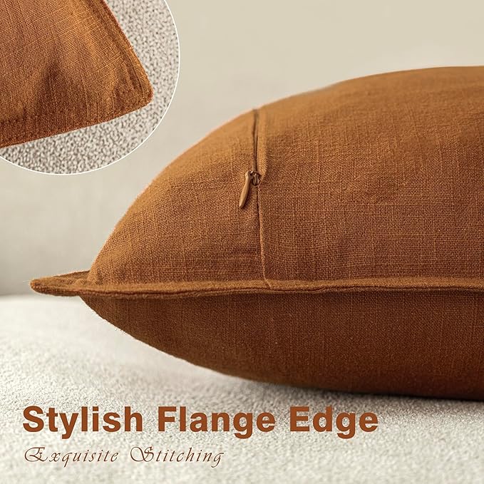 Foindtower Set of 2, Decorative Linen Soild Throw Pillow Covers Soft Accent Cushion Euro Case Boho Farmhouse Pillowcase for Chair Couch Sofa Bedroom Living Room Home Decor 22 x 22 Inch Autumn Orange
