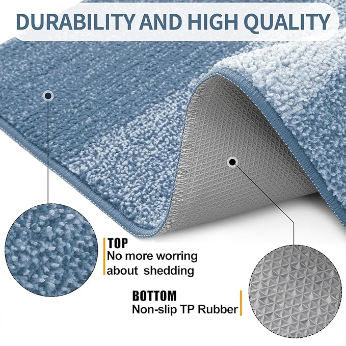 Kitinjoy Indoor Outdoor Door Mat, 36x24 Non-Slip Absorbent Dirt Trapper, Low-Profile Washable Inside Entrance Front Floor Mat, Sturdy Soft Entry Doormats for Entryway, Light Blue