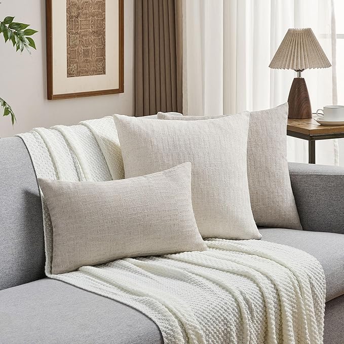 FUTEI Natural Decorative Throw Pillow Covers 26x26 Inch Set of 2,Soft Linen Slub Texture Euro Pillow Sham,Farmhouse Home Decor for Couch Bed Living Room