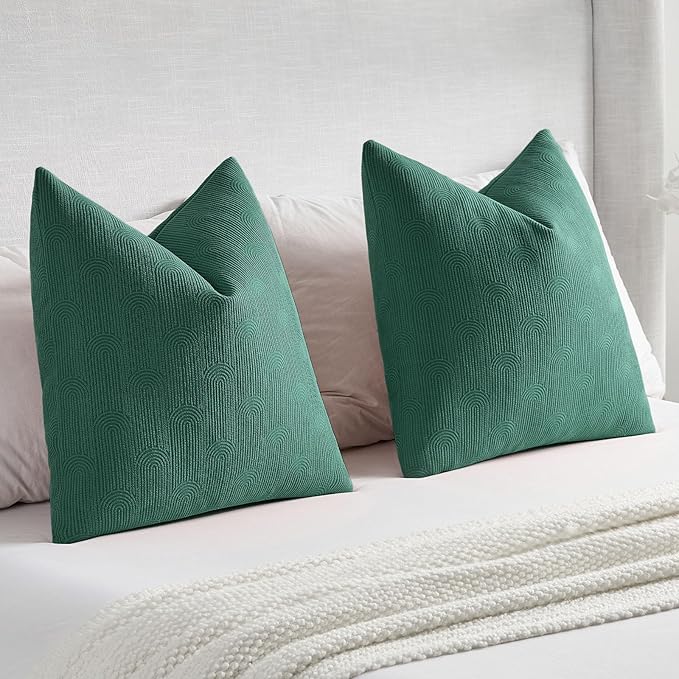 FUTEI Teal Chenille Decorative Throw Pillow Covers 24x24 Inch Set of 2,Soft Cozy Striped Geometric Patterns European Cushion Cases,Modern Home Decor for Couch Bed Living Room