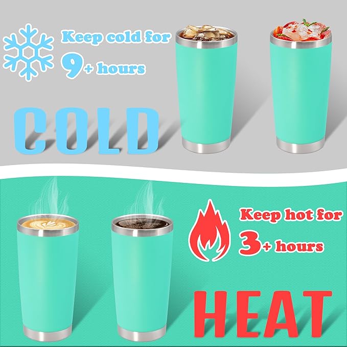 20 oz Tumbler with lid Double Wall Vacuum Insulated Tumblers Stainless Steel Coffee Mug Travel Coffee Tumbler Powder Coated Tumbler Cup Keep Hot&Cold - (Light Blue 6 Pack)