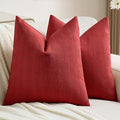 FUTEI Christmas Red Chenille Decorative Throw Pillow Covers 24x24 Inch Set of 2,Soft Cozy Striped Geometric Patterns European Cushion Cases,Modern Home Decor for Couch Bed Living Room