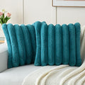 FUTEI Teal Decorative Throw Pillow Covers 20x20 Inch Set of 2, Square Soft Faux Rabbit Fur Thick Striped Cushion Cover,Winter Home Decor for Couch Bed Living Room