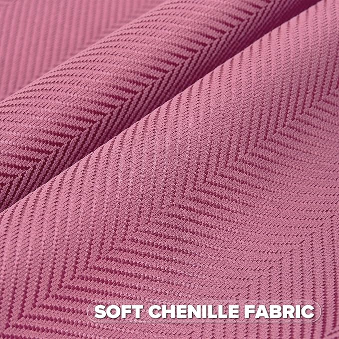 FUTEI Hot Pink Chenille Throw Pillow Covers 22x22 Inch Set of 2,Soft Wide Chevron Textured Cushion Case,Farmhouse Home Decor for Couch Bed Living Room