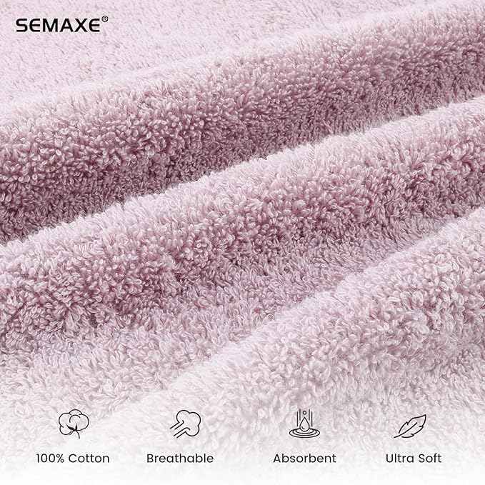 SEMAXE Purple Hand Towels for Bathroom, 100% Cotton Towels with Hanging Loops, Soft and Highly Absorbent, 4 Pack Hand Towel Set for Gym, Shower, Hotel, Spa and Kitchen
