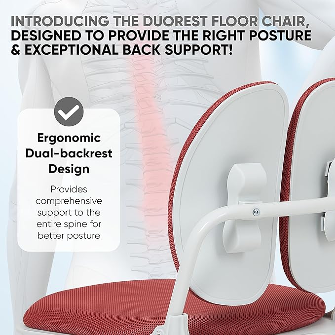 【Made in Korea】 Dual-Backrests Ergonomic Floor Chair with Back Support - Meditation Chair, Floor Gaming Chair, Reading Chair, Floor Chairs for Adults, Foldable Chair (Red)