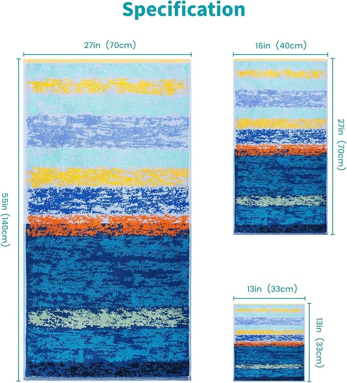 SEMAXE 18-Pack Bath Towel Set Include 6 Bath Towels, 6 Hand Towels, 6 Wash Cloths, 100% Cotton Bathroom Towels with Hanging Loops, Soft & Absorbent Towel, Colorful Towel
