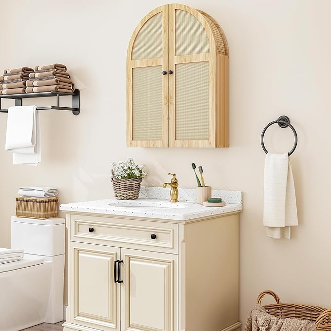 Turtle Myrtle Bathroom Medicine Cabinet Wall Mounted, Arched Wall Cabinet with Adjustable Shelf & Doors, Floating Cabinet for Wall Over The Toilet Storage Cabinet Space Saver,Natural