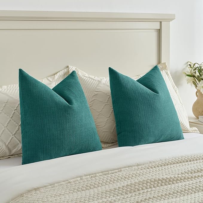 FUTEI Teal Decorative Throw Pillow Covers 24x24 Inch Set of 2,Soft Cozy Wheat Ear Striped Patterns European Cushion Cases,Modern Home Decor for Couch Bed Living Room