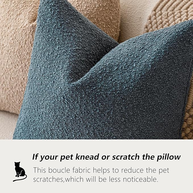 Foindtower Pack of 2 Modern Textured Boucle Throw Pillow Covers Accent Solid Decorative Pillow Cases Cozy Woven Couch Cushion Case for Chair Sofa Bedroom Living Room Home Decor, 18 x 18 Inch,Blue