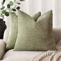 Foindtower Pack of 2 Soft Textured Chenille Throw Decorative Pillow Covers Square Accent Solid Cushion Cover Cozy Neutral Farmhouse Pillow Case for Couch Sofa Bedroom Living Room 16x16 Inch,Sage Green