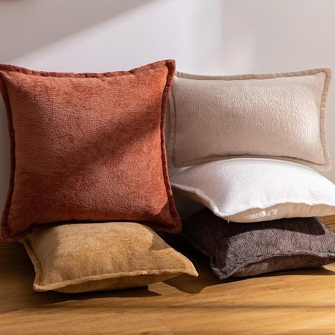 Brown Decorative Throw Pillow Covers 12x20 Inch Set of 2 Cozy Soild Chenille Cushion Cases Soft Textured Lumbar Couch Pillows Cover Boho Accent Farmhouse Pillowcases for Sofa Bed