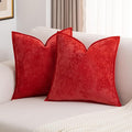 FUTEI Christmas Red Chenille Throw Pillow Covers 16x16 Inch Set of 2,Soft Cozy Bound Edge Design Cushion Case,Home Decor for Couch Bed Living Room