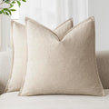 Foindtower Pack of 2, Decorative Linen Soild Throw Pillow Covers Soft Accent Cushion Case Boho Farmhouse Neutral Pillowcase for Couch Sofa Bedroom Living Room Home Decor 18 x 18 Inch Natural Beige