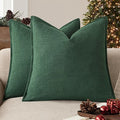 Foindtower Set of 2, Decorative Linen Soild Throw Pillow Covers Soft Accent Euro Cushion Case Farmhouse Neutral Pillowcase for Chair Couch Sofa Bedroom Living Room Home Decor 18 x 18 Inch Pine Green