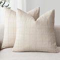 Foindtower Set of 2 Decorative Linen Check Throw Pillow Covers Neutral Farmhouse Vintage Cushion Covers Modern Boho Home Decor for Sofa Chair Couch Bedroom Living Room,20×20 Inch,Natural Beige