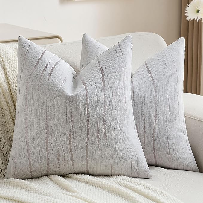 FUTEI Grey Chenille Decorative Throw Pillow Covers 24x24 Inch Set of 2,Soft Embossed Striped Textured European Cushion Case,Modern Home Decor for Couch Bed Living Room