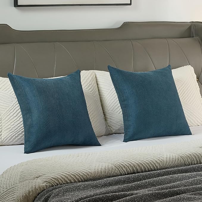 FUTEI Navy Blue Chenille Throw Pillow Covers 20x20 Inch Set of 2,Soft Wide Chevron Textured Cushion Case,Farmhouse Home Decor for Couch Bed Living Room
