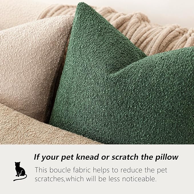 Foindtower Pack of 2, Decorative Textured Boucle Throw Pillow Covers Neutral Accent Solid Pillow Cases Soft Couch Cushion Case for Chair Sofa Bedroom Living Room Home Decor 22x22 Inch Pine Green