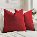 FUTEI Christmas Red Chenille Decorative Throw Pillow Covers 20x20 Inch Set of 2,Soft Cozy Faux Linen Textured Cushion Case,Farmhouse Home Decor for Couch Living Room