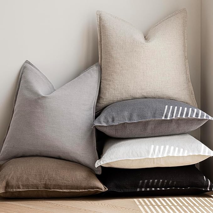 Foindtower Pack of 2, Decorative Linen Soild Throw Pillow Covers Soft Accent Lumbar Cushion Case Boho Farmhouse Pillowcase for Chair Couch Sofa Bedroom Living Room Home Decor 12 x 20 Inch Black