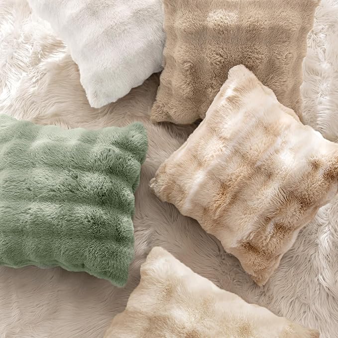 MIULEE Faux Fur Pillow Covers Thick Soft Plush Throw Pillows Luxury Home Decor for Couch Bed Bedroom Living Room Sofa,18x18 Inch Pack of 2 Sage Green