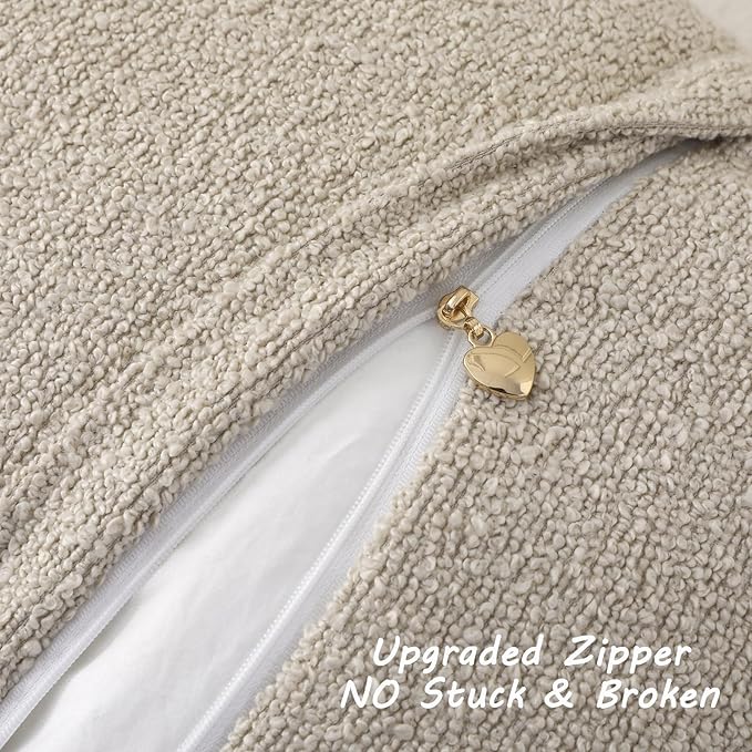 FUTEI Pack of 2 Beige Decorative Throw Pillow Covers 12x20 Inch Soft Cozy Solid Boucle Textured Lumbar Pillow Cases,Modern Home Decor for Couch Bed Living Room