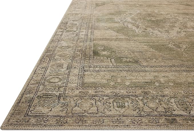 Loloi Amber Lewis Cambria Collection CBR-03 Sand/Olive 5'-0" x 7'-6" Area Rug Jute, Neutral, Vintage Style, Antique Tone, Living, Bedroom, Dining, Carpet