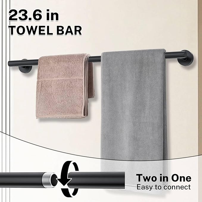 10 Pieces Towel Bar Set Matte Black Bathroom Hardware Set Includes 23.6 Inch Towel Bar,Stainless Steel Towel Holder-Towel Racks Set Wall-Mounted Bathroom Accessory Set