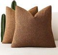 Foindtower Set of 2, Decorative Textured Boucle Throw Pillow Covers Accent Solid Pillow Cases Neutral Soft Cozy Couch Cushion Case for Chair Sofa Bedroom Living Room Home Decor 16x16 Inch Hazel Brown