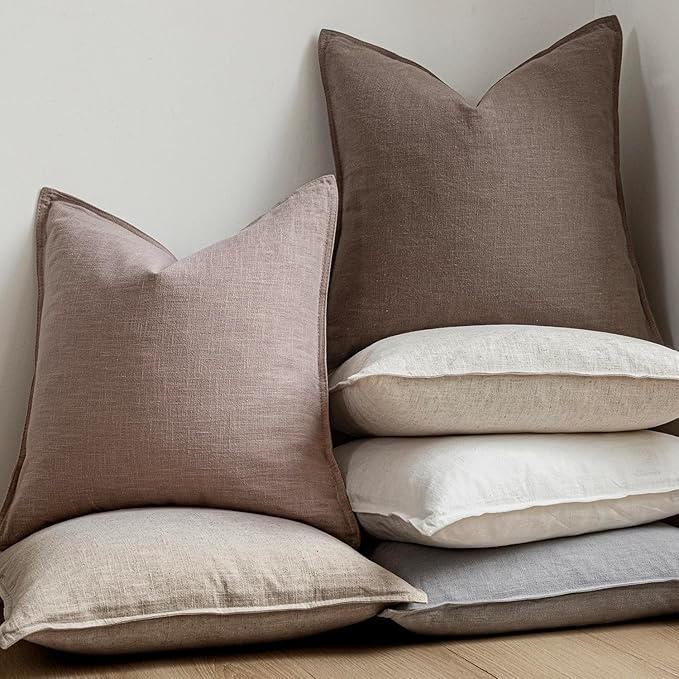 Foindtower Set of 2, Decorative Linen Soild Throw Pillow Covers Soft Accent Euro Cushion Case Boho Farmhouse Pillowcase for Chair Couch Sofa Bedroom Living Room Home Decor 26 x 26 Inch Dusty Pink