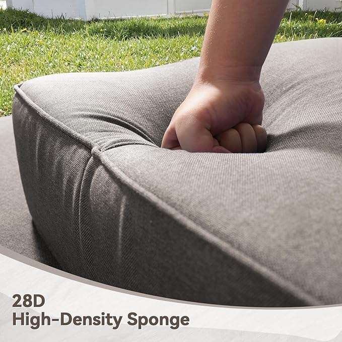 Luxury 6" Outdoor Cushions for Patio Furniture, 24x24x6" Thick Seat Cushion Set of 7, Fade Resistant Couch Chair Replacement Cushions High Density Deep Wicker Chair Cushion w/ Removable Cover Gray
