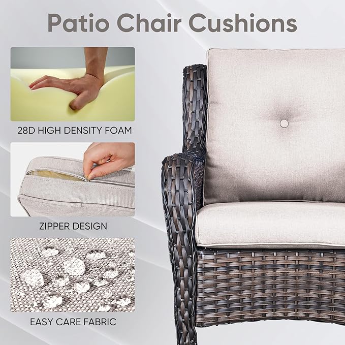 10-Piece Outdoor Patio Cushion Set - Fade & Water Resistant with Removable Olefin Cover, 22x24x4 Inch Memory Foam Cushions for Wicker Sectional Sofa – Beige/Buckle