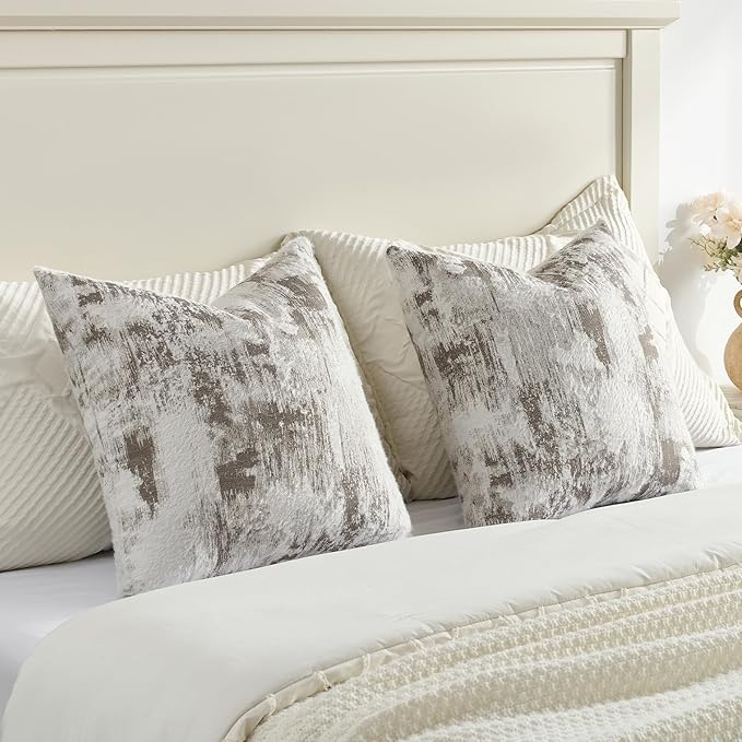 FUTEI Coffee White Decorative Throw Pillow Covers 18x18 Inch Set of 2,Soft Faux Cashmere Jacquard - Textured & Cozy Cushion Case,Modern Home Decor for Couch Bed Living Room